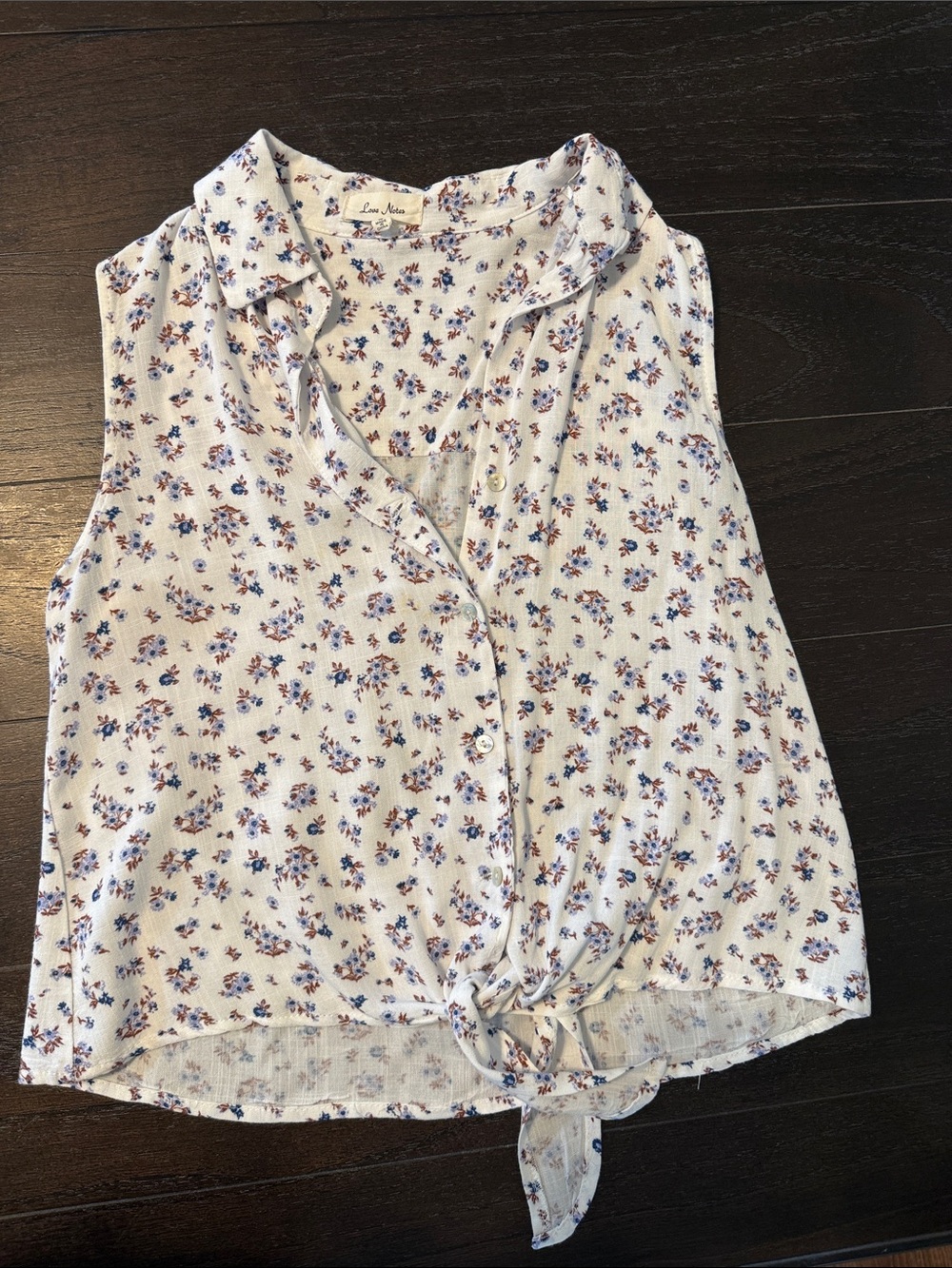 Love Notes White Sleeveless Button-Down Floral Tie-Front Top